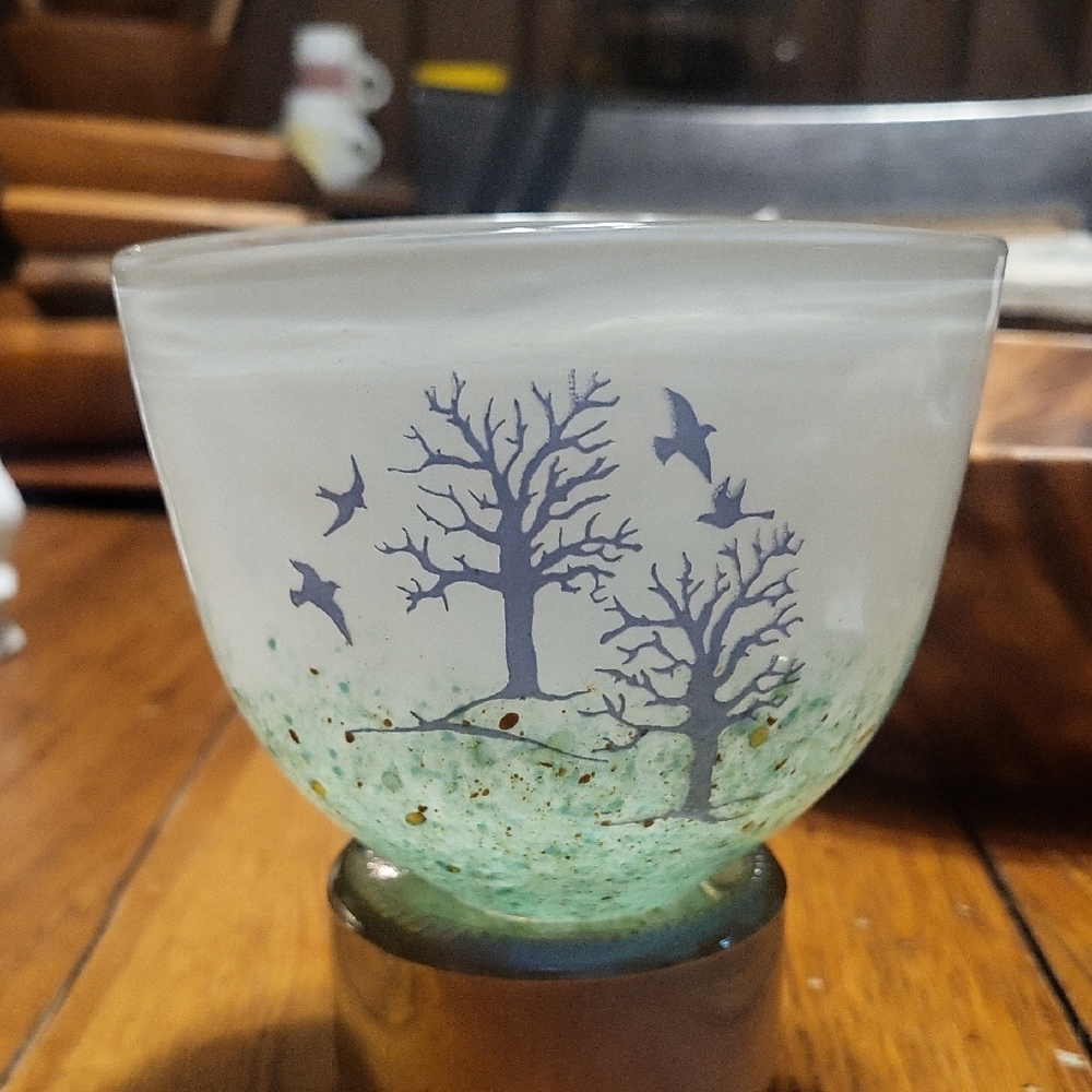 Kjell Engman October Kosta Boda Swedish Artistic Glass Bowl with Tree Design